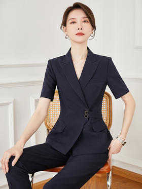藏青色西装套装女高级感2022新款职业ol西服主持人正装工作服夏季