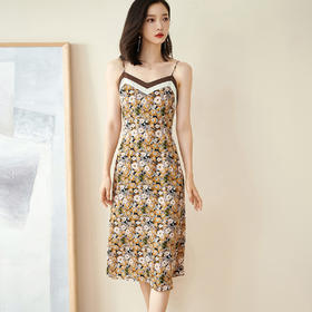 米思阳夏季新款法式优雅复古碎花裙修身显瘦吊带连衣裙1072