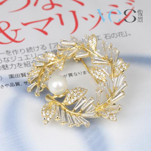 圆形橄榄枝珍珠合金胸针 商品图1