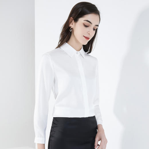 【爽滑缎面】罗蒙衬衫女长袖秋季正装商务职业通勤修身显瘦衬衣女 商品图3
