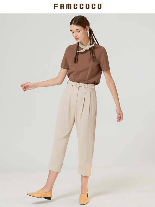 Famecoco范可儿休闲裤夏季薄款宽松直筒裤女垂感高腰显瘦F223GA016 商品图2
