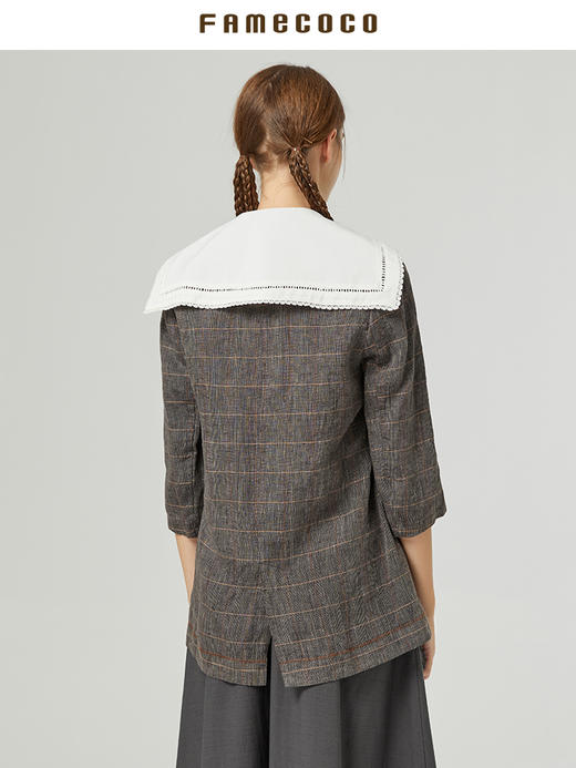 famecoco范可儿复古格子西装女新款夏季宽松亚麻防晒外套通勤F223AB010 商品图2