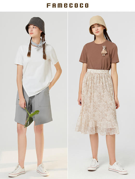 famecoco范可儿设计感短袖T恤女夏新款小众别致不规则上衣F223BB016 商品图4