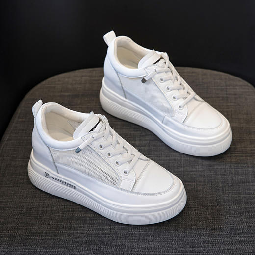 新款真皮透气防滑坡跟内低帮松紧网鞋百搭潮流女鞋 LMS-3399 商品图3