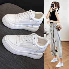 新款真皮透气防滑坡跟内低帮松紧网鞋百搭潮流女鞋 LMS-3399