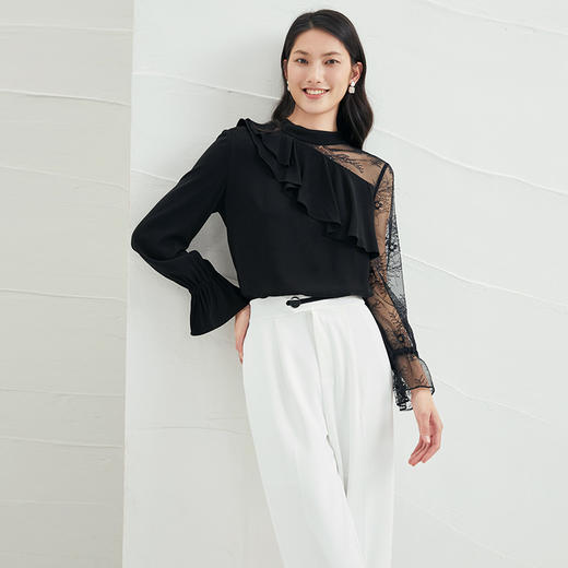 EITIE爱特爱夏季新款时尚蕾丝拼接镂空百搭小上衣6613307 商品图2