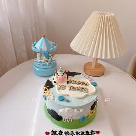 蓝天白云小牛牛立体小动物蛋糕-低糖处理无添加