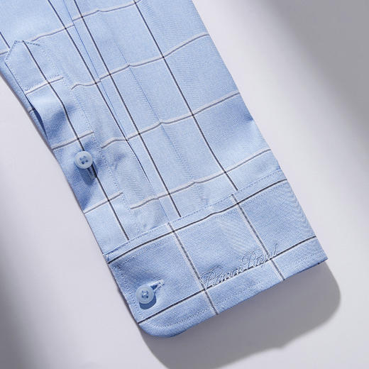 99XCD38CC205【专柜定制刺绣款】罗蒙春夏长袖衬衫男士商务休闲百搭竹纤维格子衬衣 商品图2