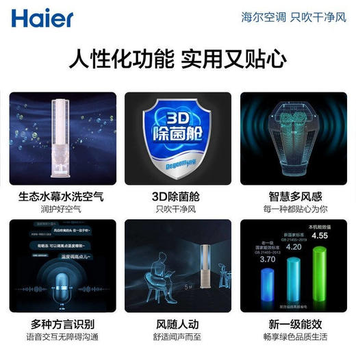 海尔新一级变频 2匹客厅立式智能空调高端柜机 洗空气 风随人动 离子除菌 2匹KFR-50LW/09HAA81U1 商品图2