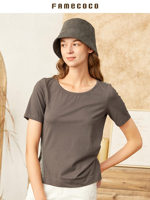 famecoco范可儿别致独特T恤修身显瘦新款时尚小衫女时髦洋气F223BB023 商品图3
