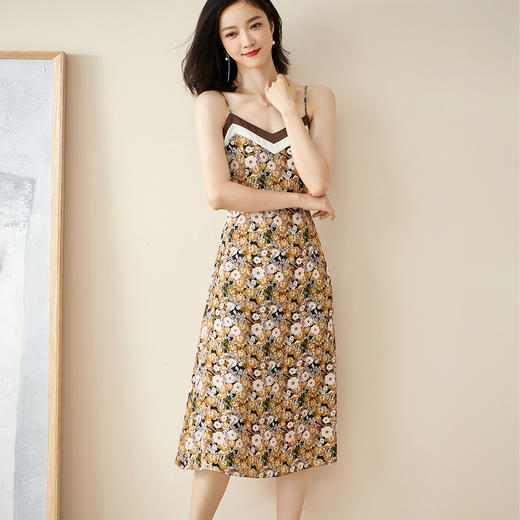 米思阳夏季新款法式优雅复古碎花裙修身显瘦吊带连衣裙1072 商品图2