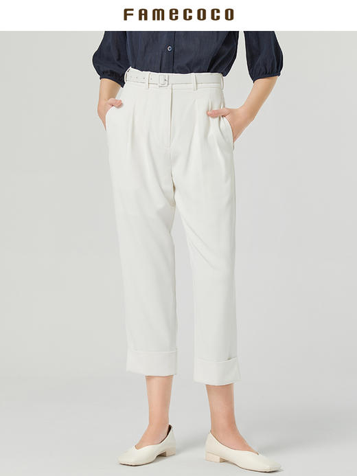 Famecoco范可儿休闲裤夏季薄款宽松直筒裤女垂感高腰显瘦F223GA016 商品图3