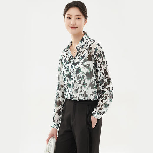 长袖印花雪纺衬衫女时尚洋气碎花上衣百搭显瘦立领衬衣22258 商品图3