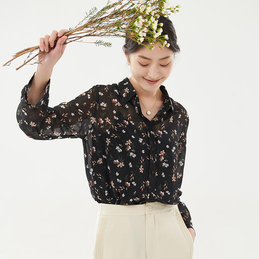 长袖印花雪纺衬衫女时尚洋气碎花上衣百搭显瘦立领衬衣22258 商品图4