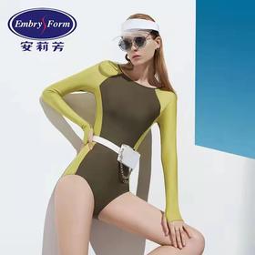 安莉芳新品长袖三角连体泳衣女士沙滩修身遮肚夏季泳装ES00150