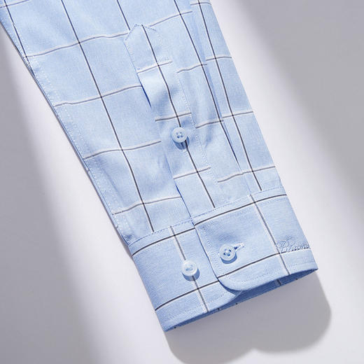 99XCD38CC205【专柜定制刺绣款】罗蒙春夏长袖衬衫男士商务休闲百搭竹纤维格子衬衣 商品图7