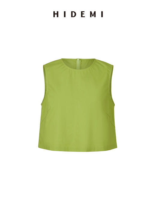 HIDEMI 简约拉链设计感自然棉质三件套套装 苹果绿衬衫/苹果绿茧型半身裙/雾霾蓝衬衫/雾霾蓝茧型半身裙/苹果绿短背心/雾霾蓝短背心 商品图14