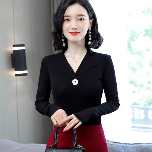 HMZY0718新款时尚气质收腰V领长袖网纱打底衫 商品图7