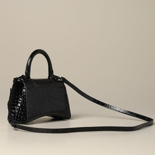 BALENCIAGA 巴黎世家 B标识沙漏包Hourglass系列鳄鱼纹手提包单肩斜挎包 女士提挎包 黑色 592833 1LR67 1000 商品图1