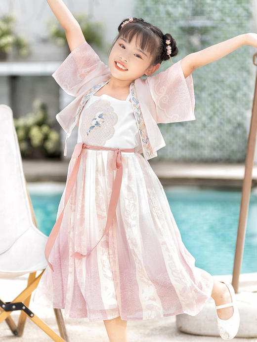【凝琼玉】中国风女童超仙汉服短袖连衣裙夏季薄款汉元素改良 商品图1