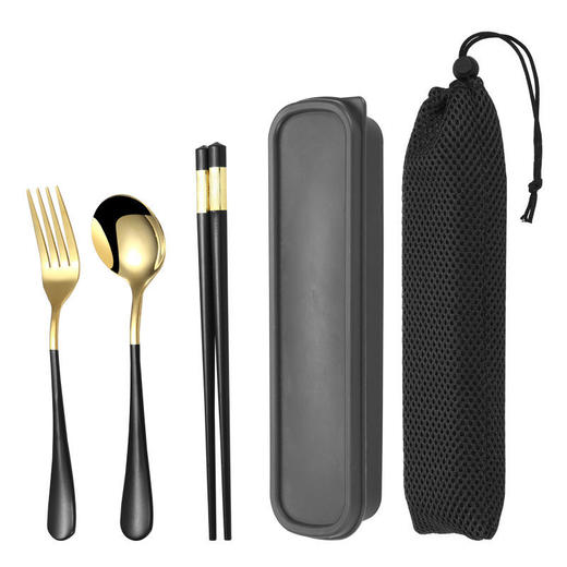 学生便携式不锈钢餐具三件套成人筷子勺子套装上班族勺叉筷套装 商品图9