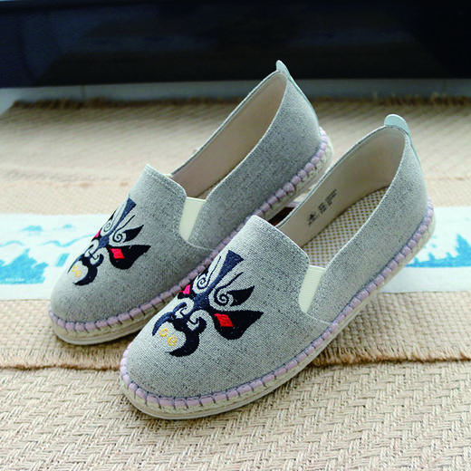 【买麻鞋，雅路人】防脚臭，夏季新款男鞋懒人鞋手工麻鞋时尚刺绣脸谱男鞋千层底布鞋1904-04M脸谱款 商品图1