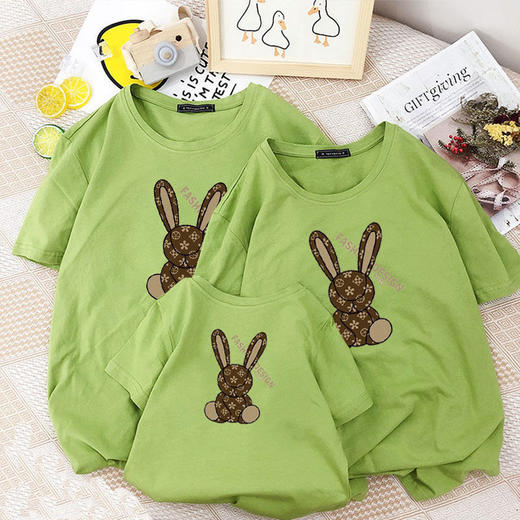 黛唯梵100%纯棉亲子装一家三口四口夏季卡通圆领母女装全家装洋气t恤潮国庆清明出游 商品图3