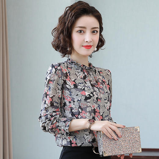 碎花雪纺衫，长袖韩版气质洋气时尚百搭修身打底TR-3576 商品图1