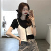 黛唯梵韩风chic上衣夏女装2022新款ins潮韩版显瘦假两件吊带拼接短款T恤国庆清明出游 商品缩略图4