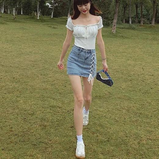 黛唯梵夏季薄款网红绑带黑色牛仔半身裙新款韩版高腰显瘦A字外穿裤裙女国庆清明出游 商品图5