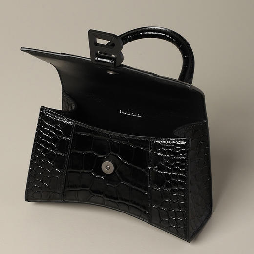 BALENCIAGA 巴黎世家 B标识沙漏包Hourglass系列鳄鱼纹手提包单肩斜挎包 女士提挎包 黑色 592833 1LR67 1000 商品图2