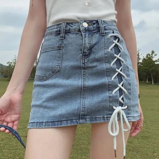 黛唯梵夏季薄款网红绑带黑色牛仔半身裙新款韩版高腰显瘦A字外穿裤裙女国庆清明出游 商品图0