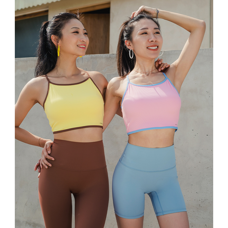 【肌理】甜美撞色带胸垫运动背心