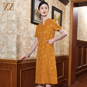 佐尔美2022夏季新款 红云纱桑蚕丝桑波缎提花连衣裙女E22LS41