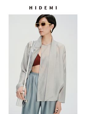 HIDEMI 轻盈风缕感雾霾蓝不对称丝巾式气质简约多穿上衣