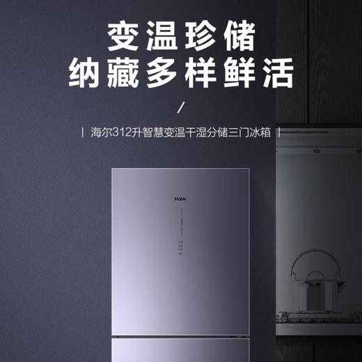 海尔冰箱三门风冷无霜冰箱干湿分储变频一级能效三开门电冰箱BCD-312WFCM 商品图2