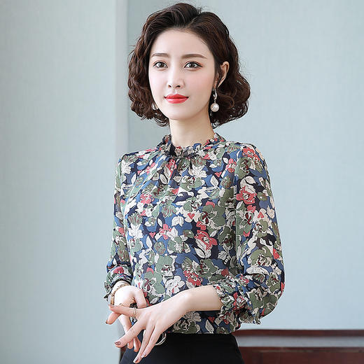 碎花雪纺衫，长袖韩版气质洋气时尚百搭修身打底TR-3576 商品图3