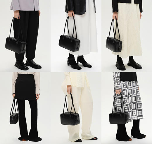 HIDEMI 牛皮波士顿两用包 可手提可腋下肩背 黑色/乳白色 商品图11