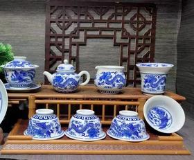 柴窑青花祥云龙凤呈祥套组