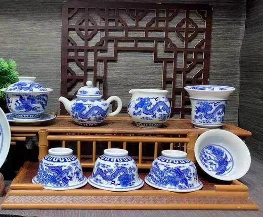 柴窑青花祥云龙凤呈祥套组 商品图0