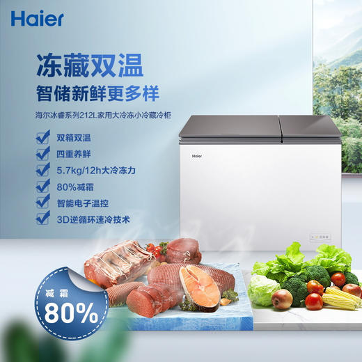 海尔212升双温冷藏冷冻柜 双温冷藏冷冻 家用商用 一级能效 节能低噪冰柜冷柜FCD-212XER 商品图0
