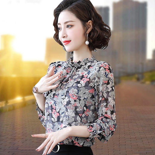 碎花雪纺衫，长袖韩版气质洋气时尚百搭修身打底TR-3576 商品图2