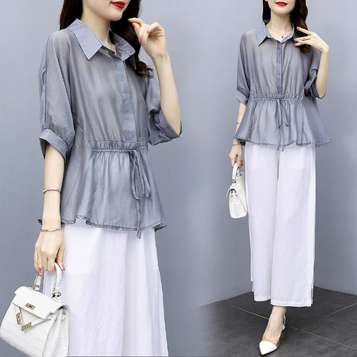GYH  qjr557棉麻套装气质时尚休闲洋气减龄阔腿裤两件套 商品图0