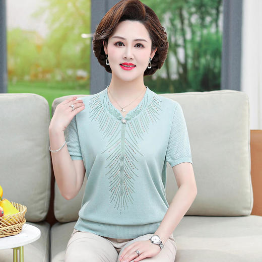 QYY-blz2208新款时尚洋气宽松圆领短袖针织T恤衫 商品图3