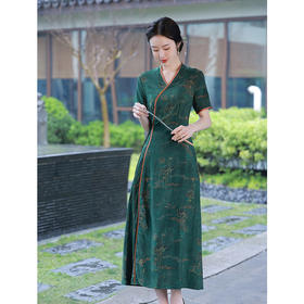 端庄古典，香云纱长款连衣裙旗袍JLM-2120
