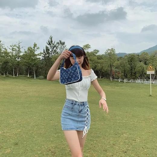 黛唯梵夏季薄款网红绑带黑色牛仔半身裙新款韩版高腰显瘦A字外穿裤裙女国庆清明出游 商品图1