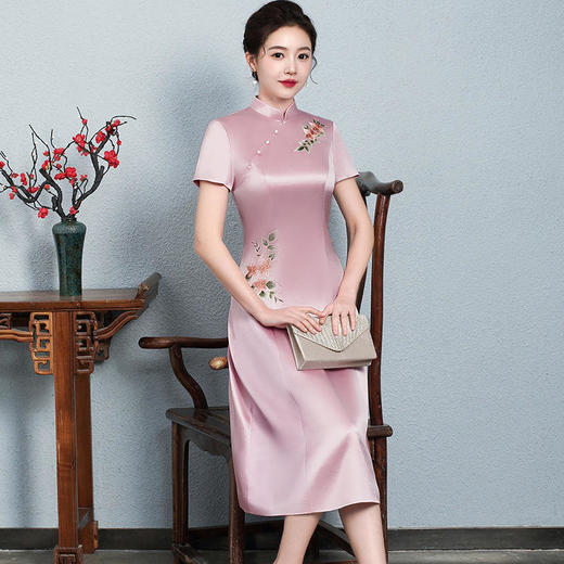 AHM th9337复古改良气质大码旗袍裙 商品图2