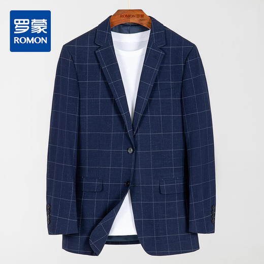 【经典格纹】罗蒙小西装外套男春夏商务休闲修身格子西服男士单西便服 商品图0