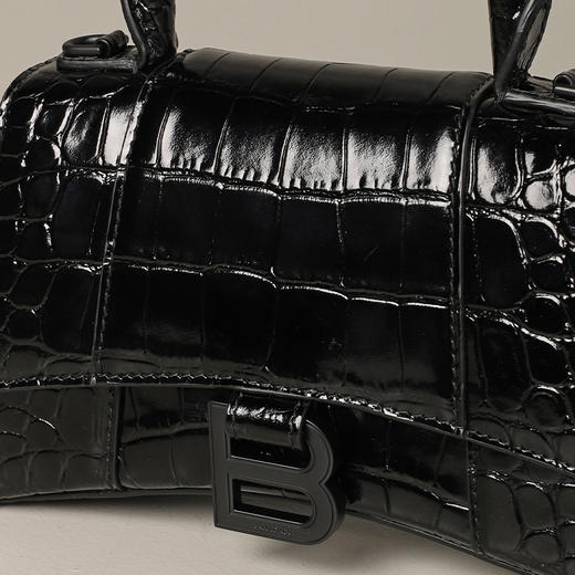 BALENCIAGA 巴黎世家 B标识沙漏包Hourglass系列鳄鱼纹手提包单肩斜挎包 女士提挎包 黑色 592833 1LR67 1000 商品图3