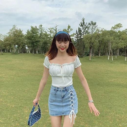 黛唯梵夏季薄款网红绑带黑色牛仔半身裙新款韩版高腰显瘦A字外穿裤裙女国庆清明出游 商品图6